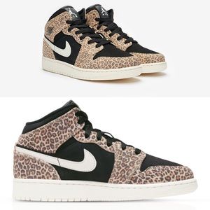NIKE AJ 1 MID SE (GS) Leopard Print Sneakers